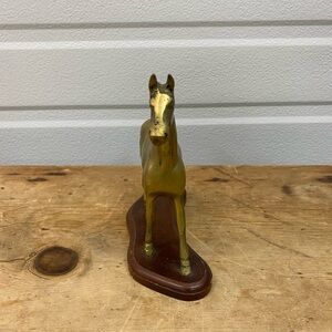Vintage Brass Horse On Wooden Stand Western Decor